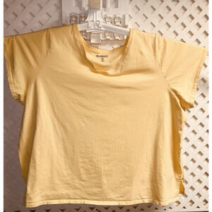ROAMANs Plus 5X (38-40W) Butter Yellow V-Neck Tee Top Cotton Side Slits Soft